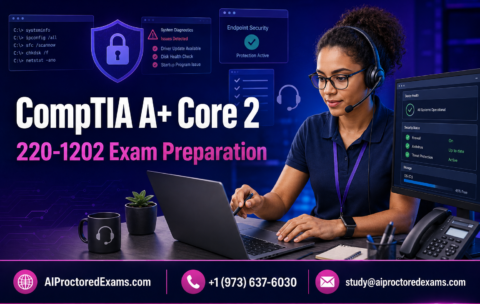 CompTIA A+ Core 2 220-1202 exam preparation with an IT technician troubleshooting operating-system and security issues