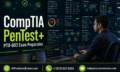 CompTIA PenTest+ PT0-003 exam preparation with an authorized penetration tester conducting reconnaissance, vulnerability analysis, controlled exploitation, lateral-movement testing, cleanup, and remediation reporting