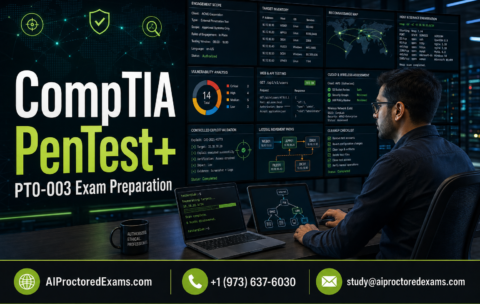CompTIA PenTest+ PT0-003 exam preparation with an authorized penetration tester conducting reconnaissance, vulnerability analysis, controlled exploitation, lateral-movement testing, cleanup, and remediation reporting
