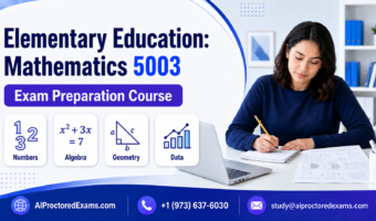 Praxis 5003 Elementary Education Mathematics exam preparation with numbers, algebra, geometry, and data study resources