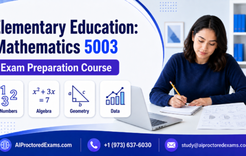 Praxis 5003 Elementary Education Mathematics exam preparation with numbers, algebra, geometry, and data study resources