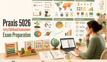 Praxis 5026 Early Childhood Assessment exam preparation covering reading, social studies, mathematics, and science.