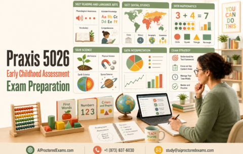 Praxis 5026 Early Childhood Assessment exam preparation covering reading, social studies, mathematics, and science.