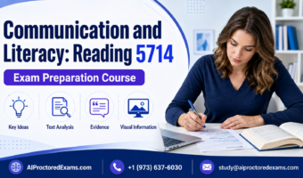 Praxis 5714 Communication and Literacy Reading exam preparation with passage analysis, evidence, and visual-information practice