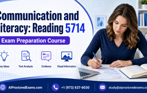 Praxis 5714 Communication and Literacy Reading exam preparation with passage analysis, evidence, and visual-information practice