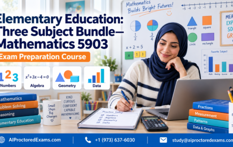 Praxis 5903 Elementary Education Three Subject Bundle Mathematics exam preparation covering numbers, algebra, geometry, measurement, and data