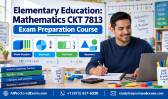 Praxis 7813 Elementary Education Mathematics CKT exam preparation covering whole numbers, decimals, fractions, and geometry