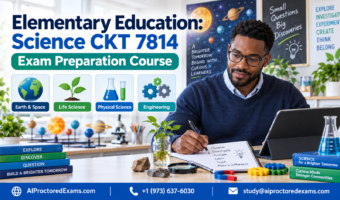Praxis 7814 Elementary Education Science CKT exam preparation covering Earth and space, life science, physical science, and engineering