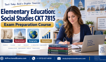 Praxis 7815 Elementary Education Social Studies CKT exam preparation covering history, government, geography, and economics