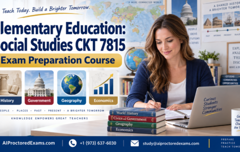 Praxis 7815 Elementary Education Social Studies CKT exam preparation covering history, government, geography, and economics