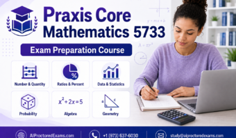 * Complete Praxis Core Mathematics 5733 digital study guide * Lessons covering Number and Quantity, Data and Statistics, Probability, Algebra, and Geometry * Praxis-style selected-response and numeric-entry practice questions * Detailed answer explanations and step-by-step mathematical solutions * Fractions, decimals, percentages, ratios, proportions, and measurement practice sets * Tables, graphs, charts, statistics, and probability interpretation exercises * Algebraic expressions, equations, patterns, functions, and word-problem activities * Geometry, measurement, coordinate-plane, area, perimeter, and volume exercises * Formula sheets, quick-reference summaries, and four-function calculator guidance * Full-length timed practice tests, diagnostic quizzes, study schedule, and progress tracker