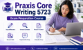 Praxis Core Writing 5723 exam preparation covering grammar, sentence correction, research skills and timed essay writing